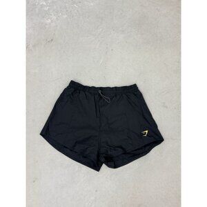 Gymshark Women Training Shorts Black Yellow Logo Size Medium M Lightweight Gym